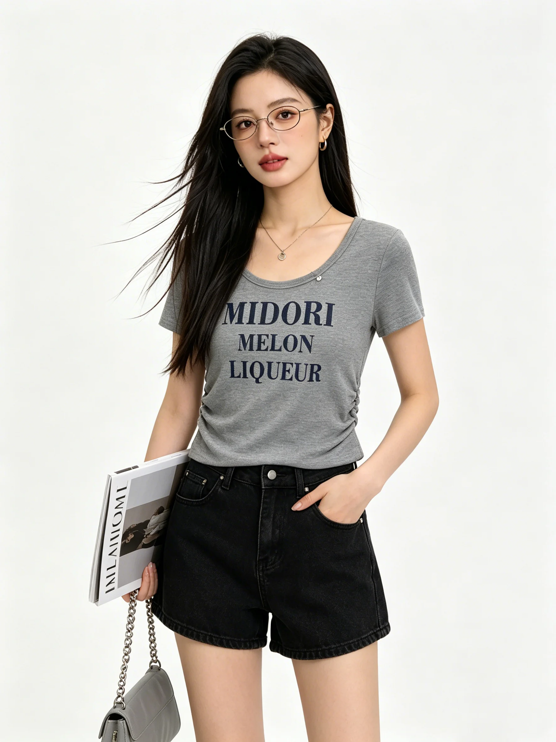 

Casual Style Short Sleeve T-Shirt Women's round Neck Printed Slimming Top Summer Breathable Comfortable Short Length Letter P...