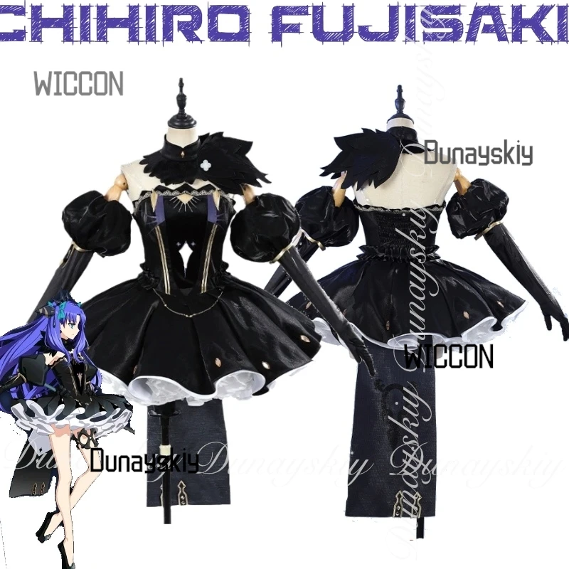 Fatee Order  Game Space Ereshk cos igal Cosplay With Blue-purple Double Ponytail Wig With Black Dress Cosplay Costume All Set