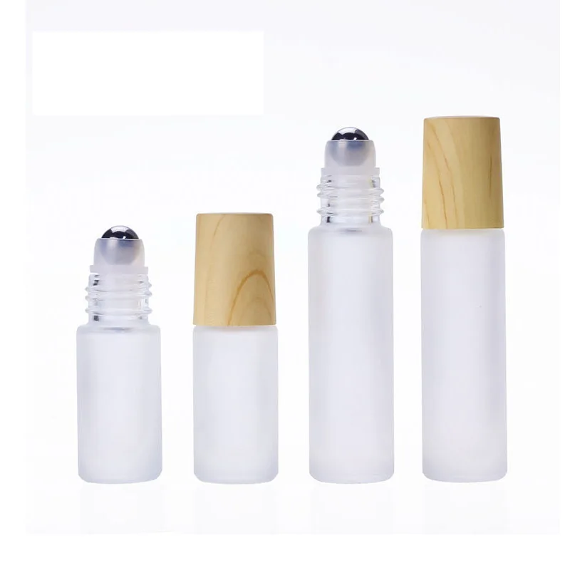 Empty Roller Perfume bottle 5ml 10ml Glass essential oil bottle PP Wood Grain lid Portable cosmetic container