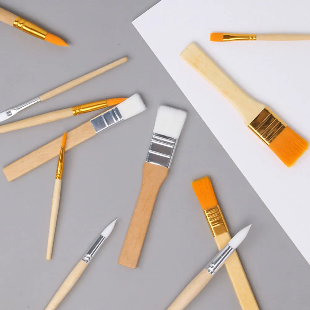 

12pcs Children'S Painting Brush Set Wood Nylon Bristle For Acrylic Watercolor Easy Control Art Supply Beginners Practice