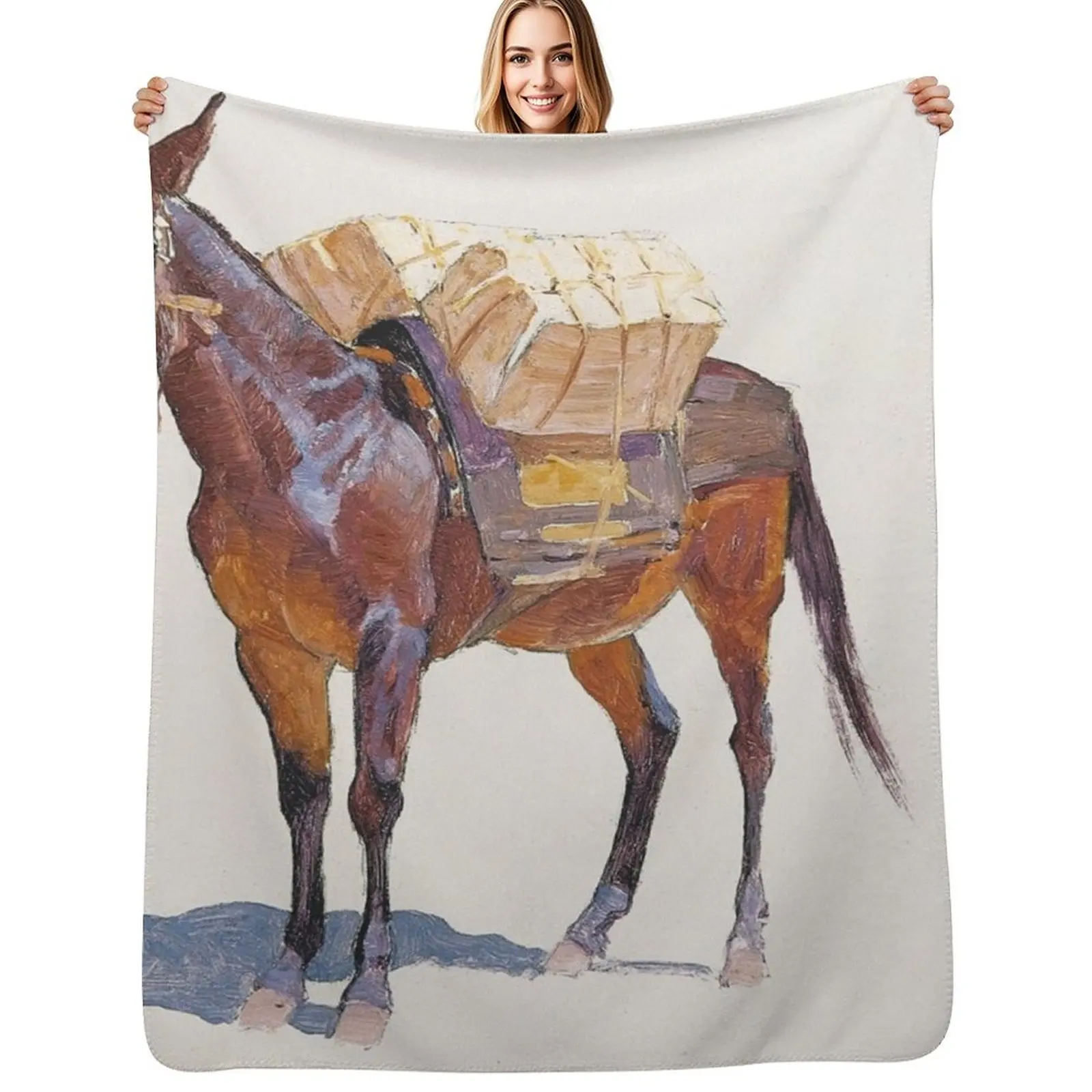 Frederic Remington - Untitled pack mule study Throw Blanket funny gift Blankets For Bed Thins Single Blankets