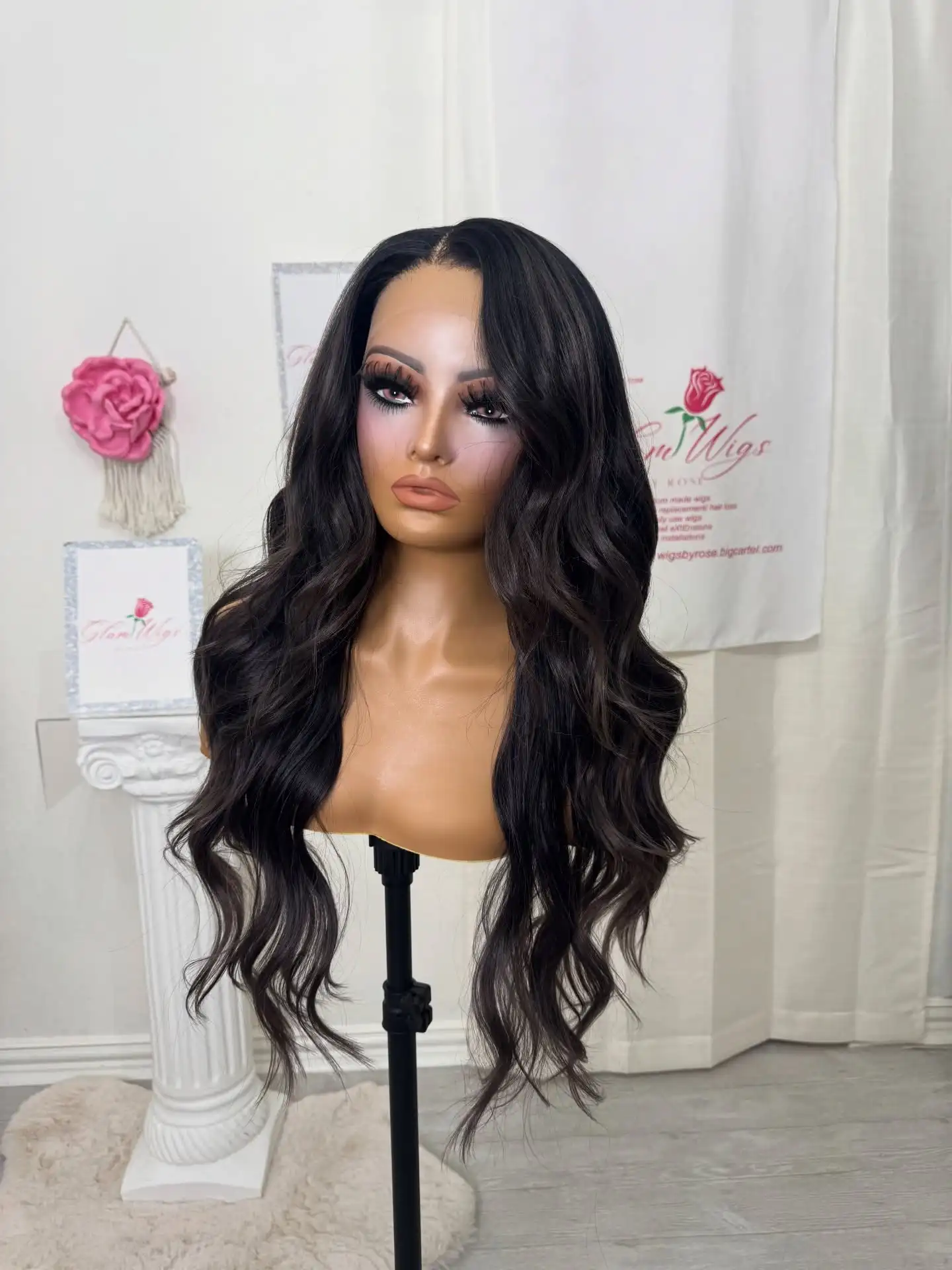 Dark Brown Highlights Glueless Wigs Synthetic Hair Long Length Boay Wave High Quality Heat Resistant Fiber Wigs Daily Party Used