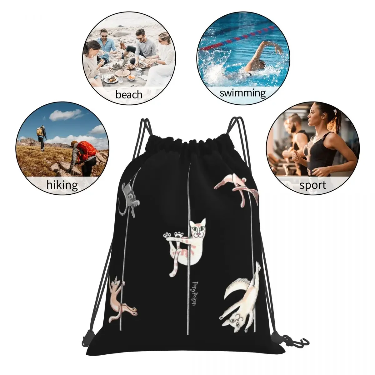 Pole Kittens At Play Backpacks, Multi-Function Portable Proximity Wstring Bags, Bundle Pocket Storage Bag, PleBags for Travel