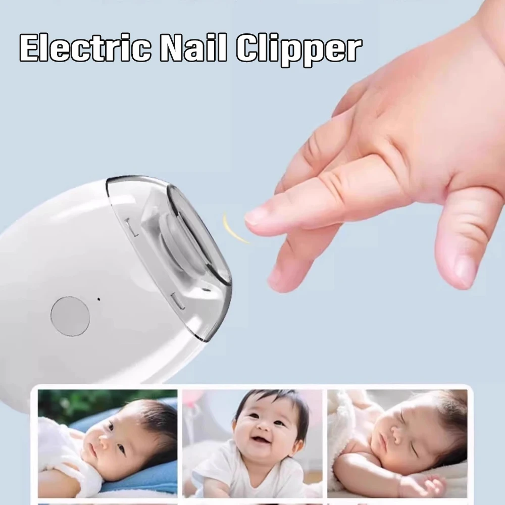 Electric Nail Trimmer USB Anti Splash Nail Clipper With Led Light Automatic Fingernail Polisher for Adults and Children White