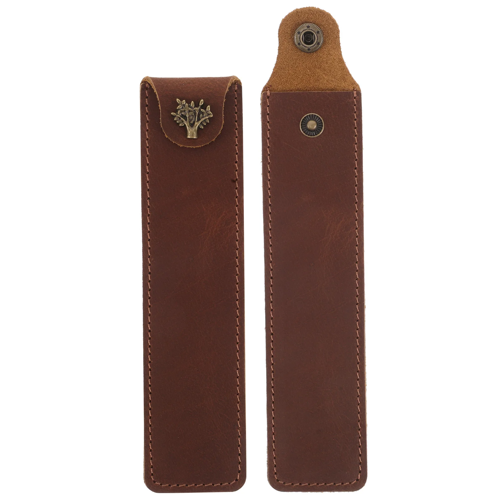 

2Pcs Vintage Cowhide Pen Sleeve Slim Portable Protective Case Pencil Holder Organizer Durable Small Pen Pouch for School Office