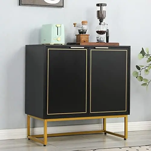 

31'' Buffet Cabinet with , Accent Cabinet with 2 Doors, Gold Trim and Golden Legs, Wooden Sideboard with Adjustable and Ita bag