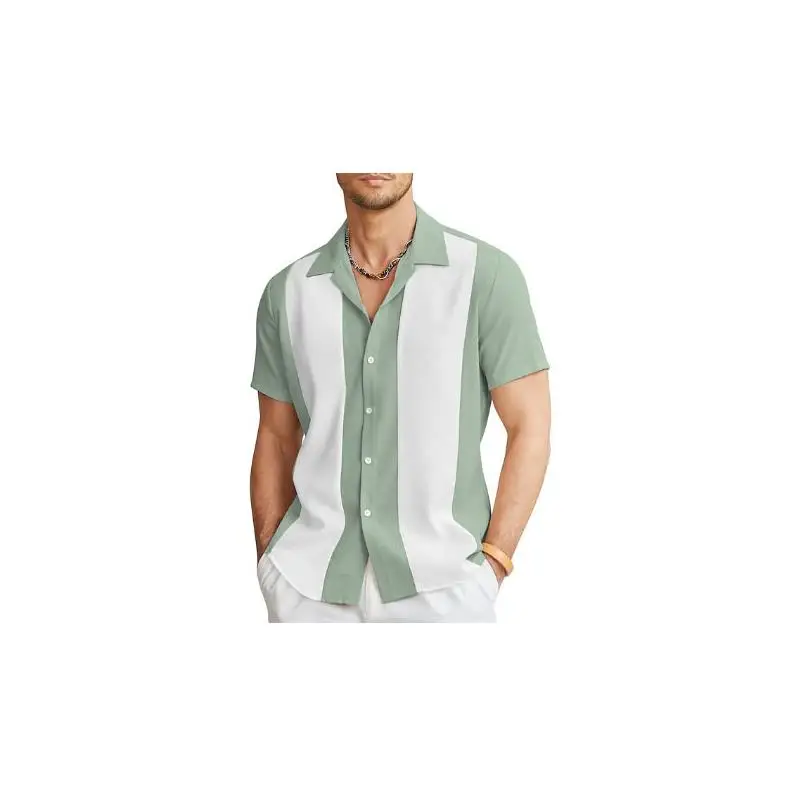 

Halloween Men's Short Sleeve Button down Hawaiian Shirt Cleanfit Style Youth Popular Loose Version PU Leather Fabric