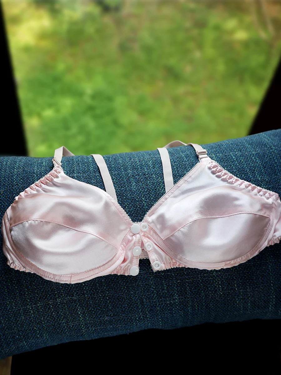 New silk bra 100% mulberry silk rimless ultra-thin sponge pad anti-bumping front buckle silk underwear