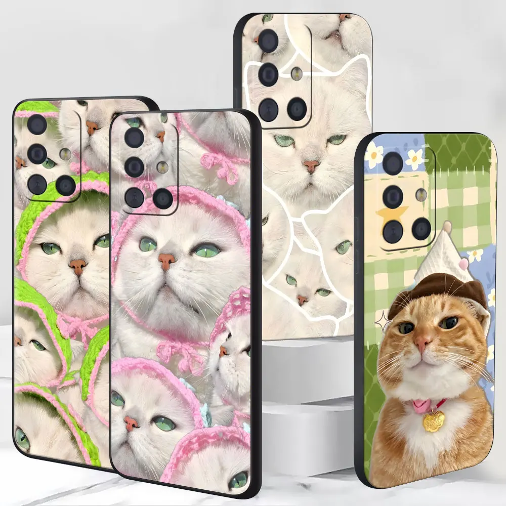 Black TPU Case for Samsung Galaxy A17 A15 A16 A14 A11 A27 A25 A55 A54 A13 A33 A52 A21s Phone Cover Silver Shaded Cute Ginger Cat