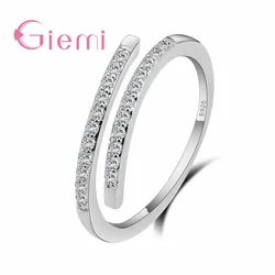 Beautiful Clear Crystal Adjustable Ring Fashion 925 Sterling Silver Wedding Jewelry Lovers Gift Wholesale