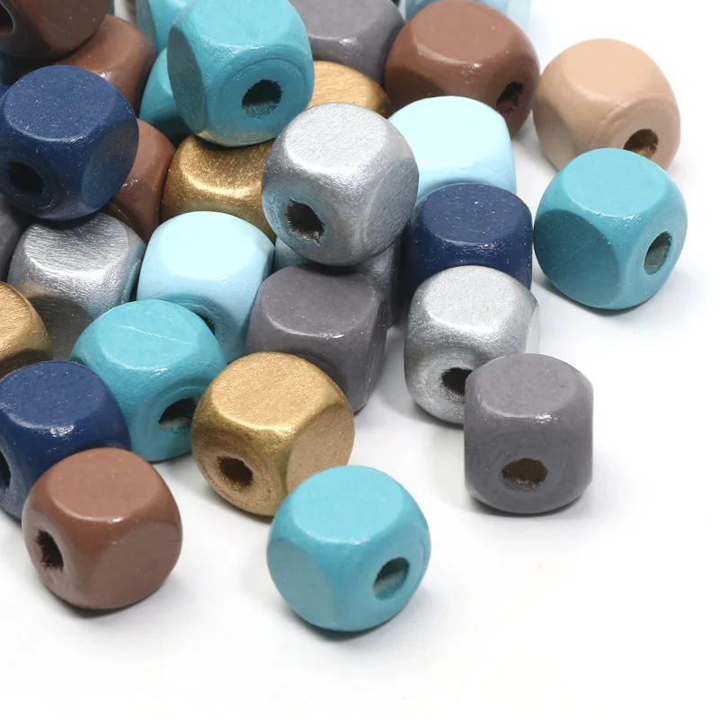 10mm 50pcs Natural Wooden Beads Winter Color Wood Spacer Loose Square Beads For Jewelry Making Diy Bracelet Handmade Accessories