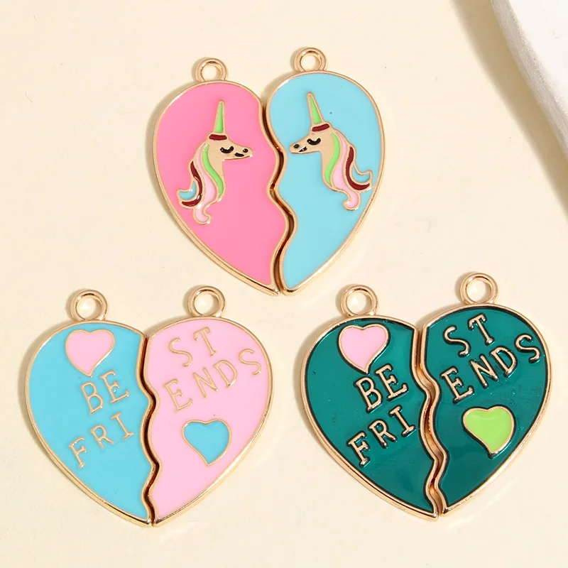 5sets(10pcs) Gold Color Cute Enamel Heart Jigsaw Puzzle Charms Best Friends Pendant Fit Handmade Jewelry Handcrafted Accessories