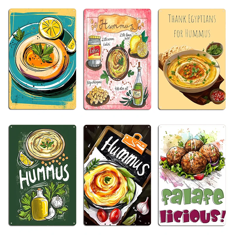Receta de Hummus de granja a mesa, la esencia saludable de alimentos orgánicos, letrero de Metal fresco y delicioso, Club de cueva personalizado