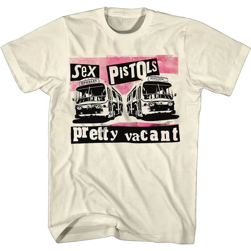 Pretty Vacant Buses Vintage Cream SEX PISTOLS Band T-Shirt Cotton Graphic Tee Men Women Summer Streetwear