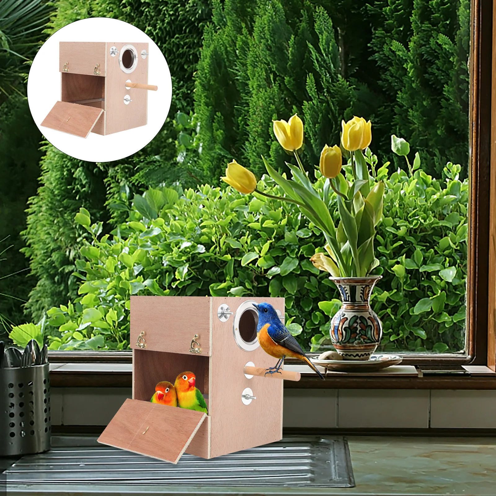 

Parakeet Nesting Box Wooden Bird House Wood Bird Nest Safe Durable Breeding Box Easy Clean Parakeet Supply Garden Nesting House