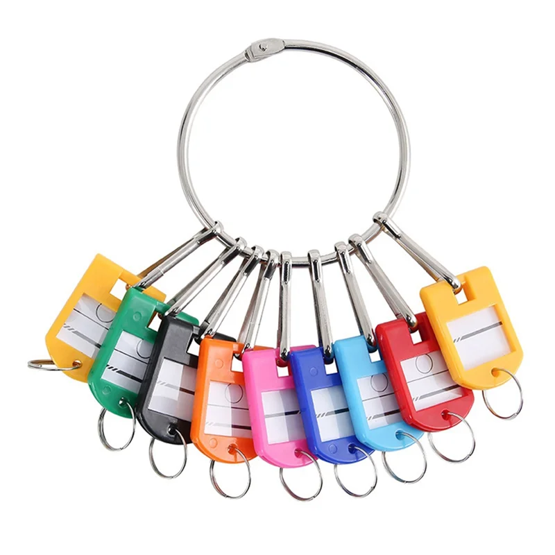 Portable Metal Ring Key Organizer with 10 Spring Hooks & Key Tags with Ring and Label Window