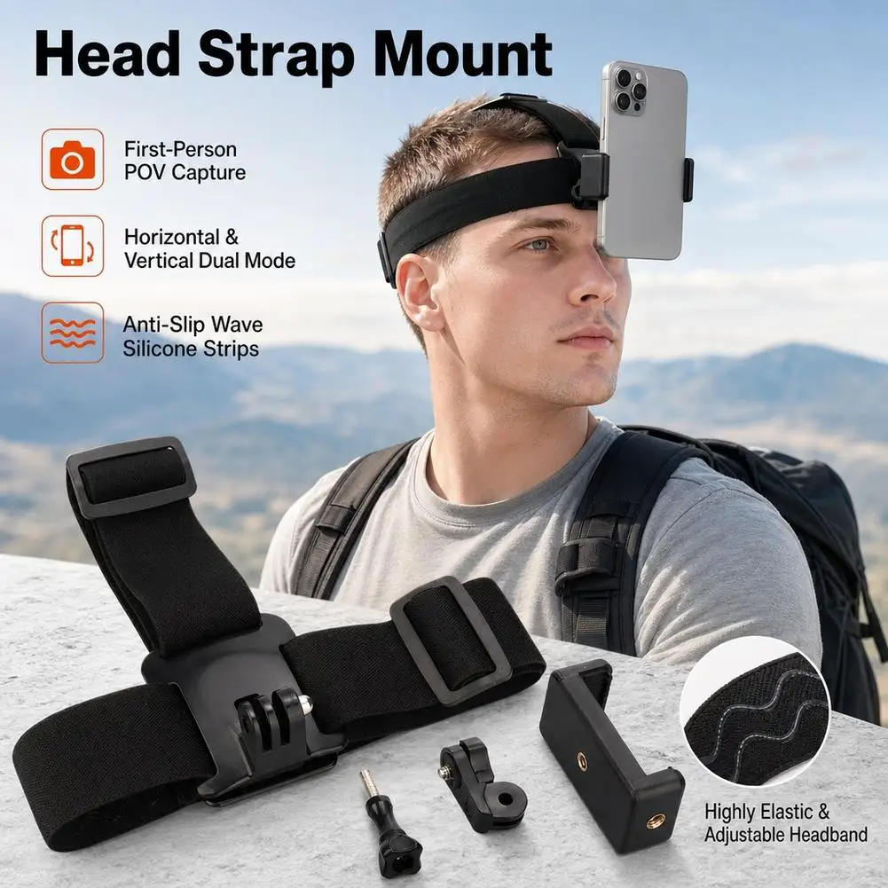 Black Head Mounted Overhead Recording Smartphone Stand For Outdoor Cycling Sports Camera Accessories