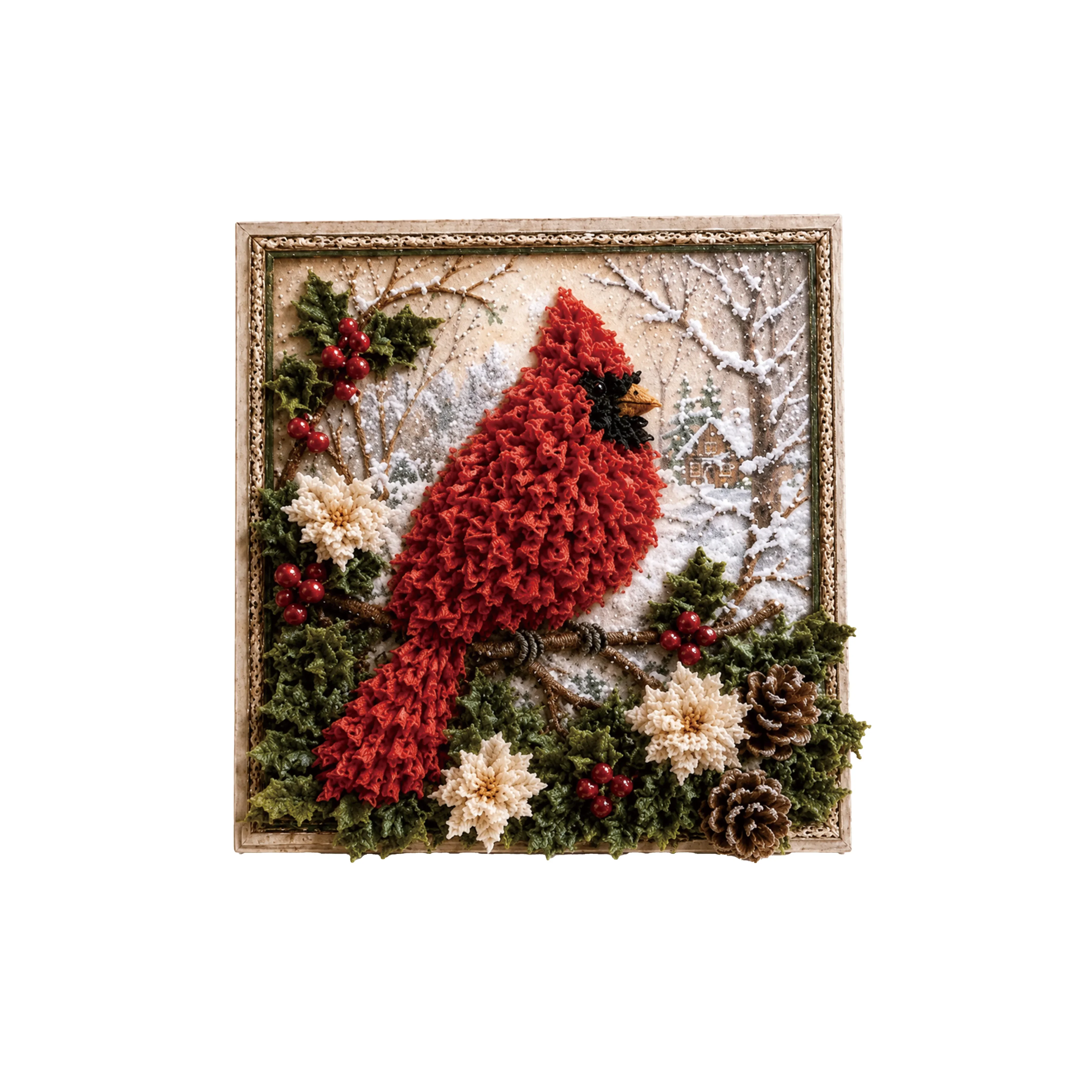 Christmas Fabric Poke Painting Set (Red Bird) Christmas DIY Three-dimensional Decoration Ornament Set