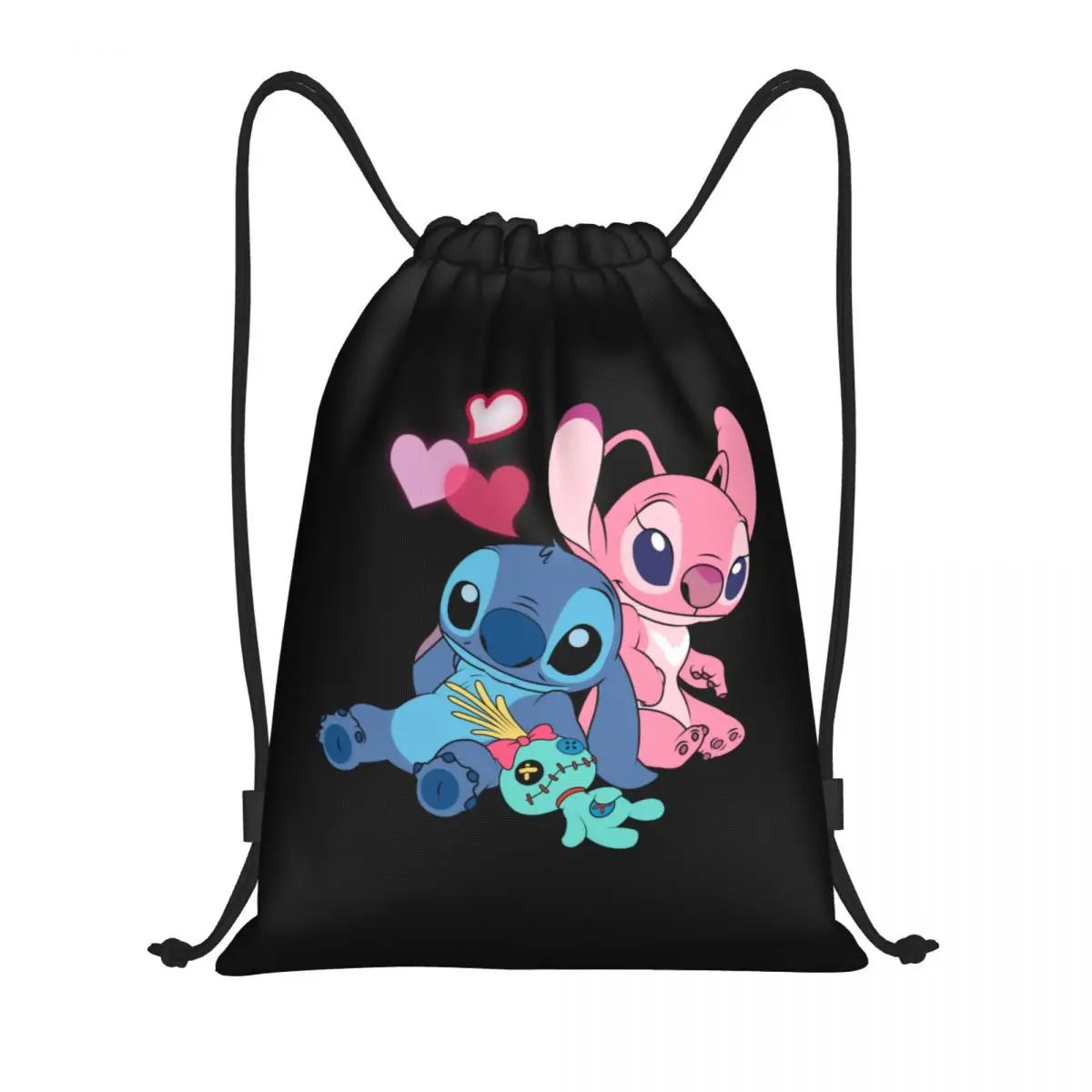 Tas Ransel Serut Malaikat Jahitan Kustom Tas Ransel Olahraga Gym Anime Disney Ringan Pria Wanita untuk Yoga