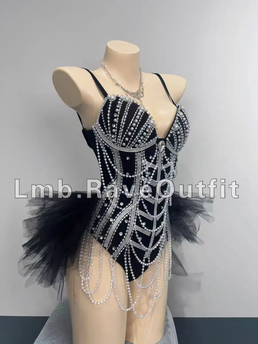 European/American Style Sparkling Diamond Tassel Luxury Jumpsuit Holiday Party Female Singer Dancer Stage Performance Clothing