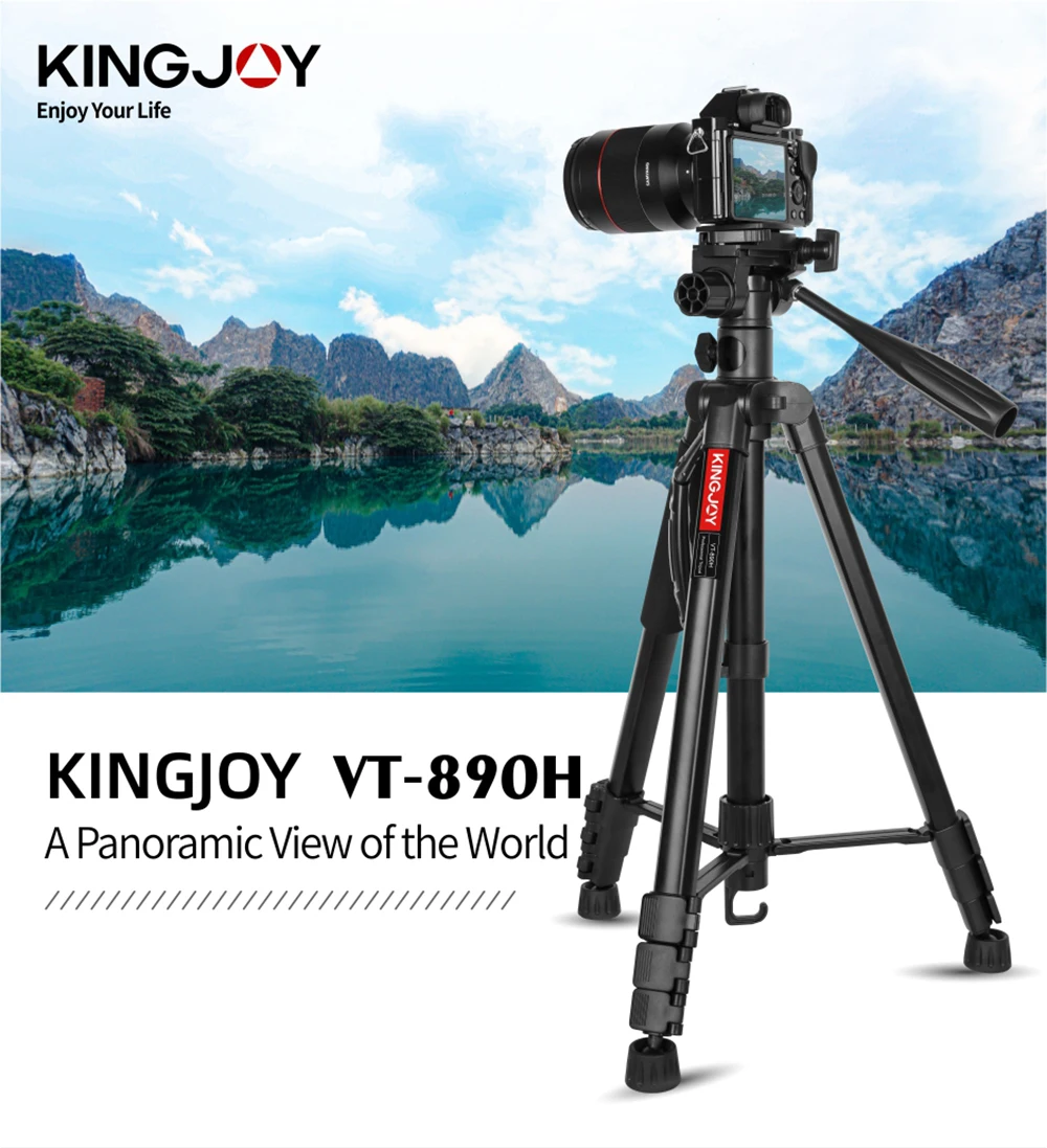 Kingjoy Professional Horizontal Tripod Portable Aluminum Camera Cellphone Stand with Detached 360-Degree Rotatable Center Column