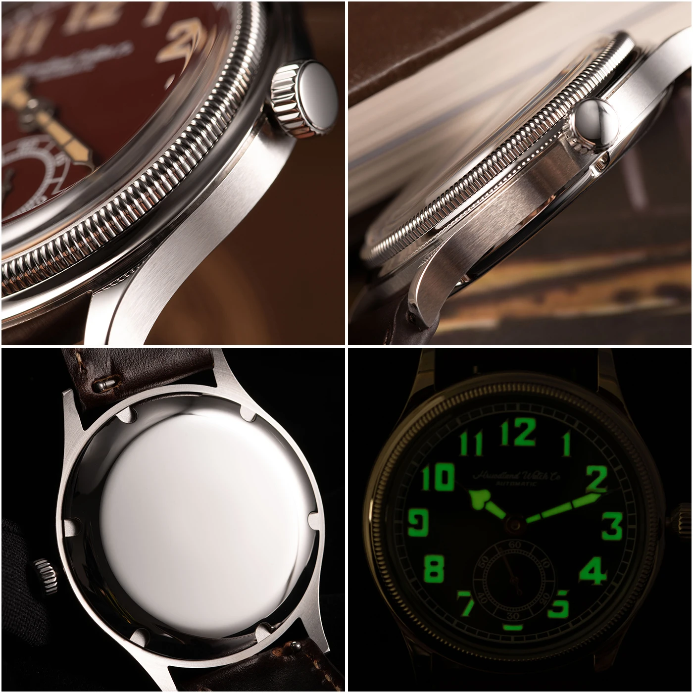 Mark Automatik-Pilotenuhr mit individuellem Zifferblatt und Logo, 38mm, Vintage, C3-Leuchtmasse, gewölbtes Bubble-Glas, Öl-Lederarmband – personalisierte Uhren