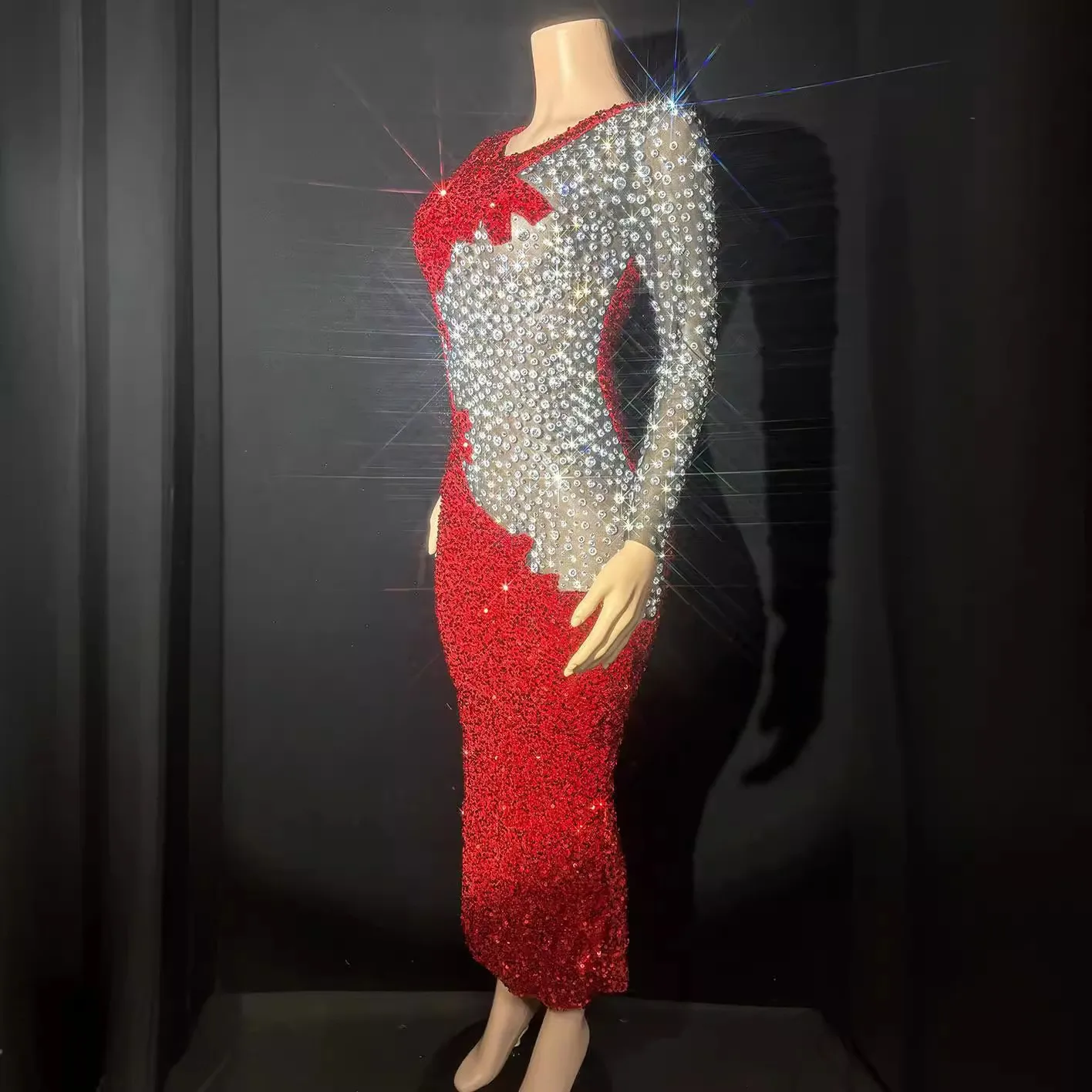 Costume Nightclub Bar Female Full Diamond Long Sleeve Dress Singer Model Hosting Vestidos Festas E Eventos Robe De Soirée Femmes