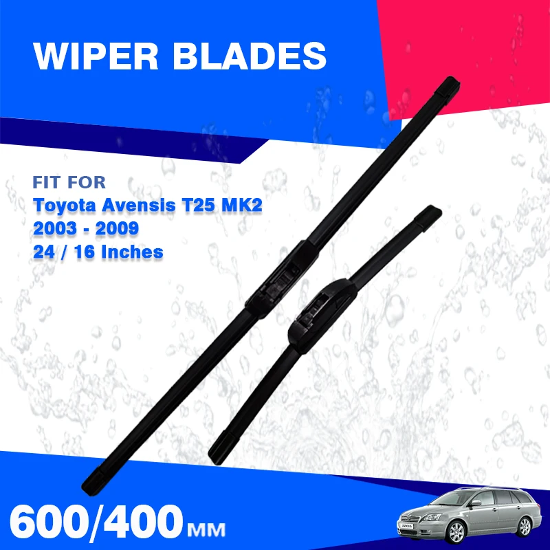 For Toyota Avensis T25 2003 - 2009 MK2 Front Rear Windshield Wiper Blades Set Washer Brushes Windscreen 2004 2005 2006 2007 2008