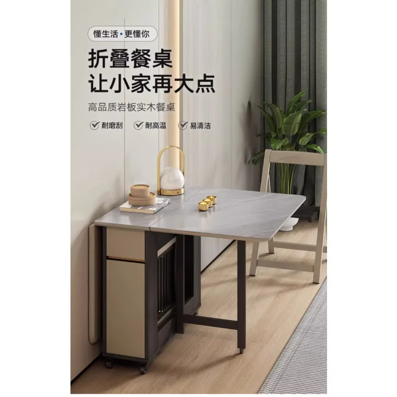 Slate folding dining table Small apartment solid wood dining table and chair combination two-person folding table Household remo