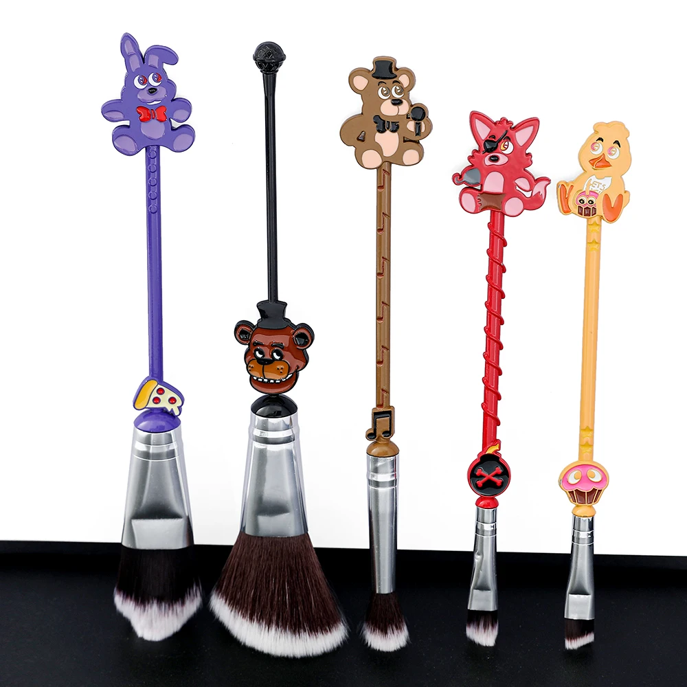 여성용 5 박 프레디 만화 메이크업 브러쉬, 부드럽고 푹신한 아이섀도우 하이라이터, 컨투어 블러쉬 메이크업 도구, 가방 포함, 5 개