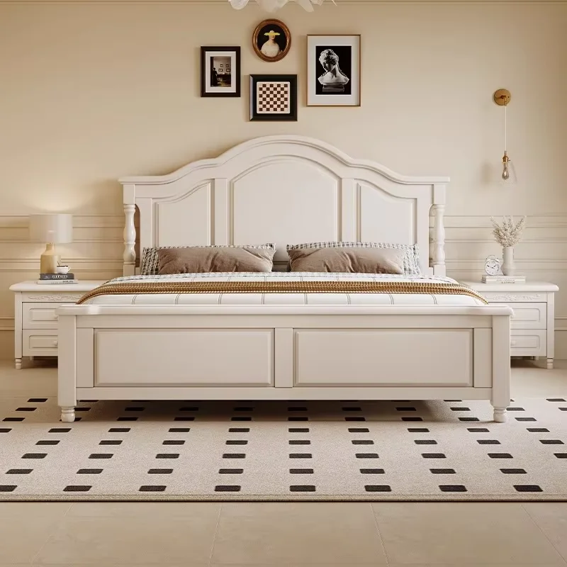 Solid Wood Double Bed Decoration Minimalist Unique White Modern Double Bed Frame Camping Pliable Camas Individuales Furniture