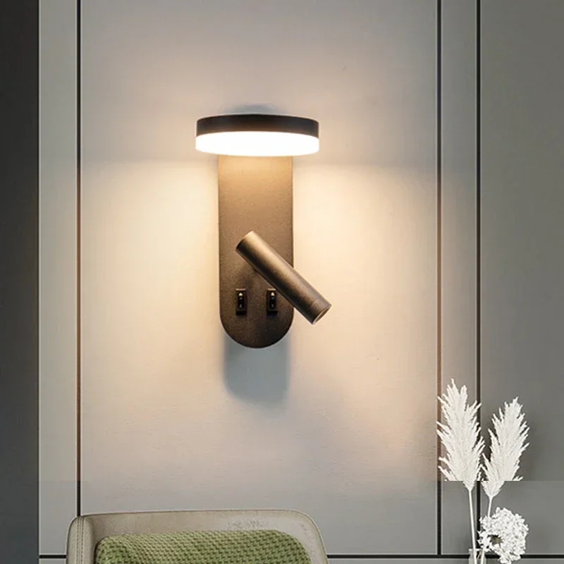 

Bedroom Bedside Wall Lamp with Switch, Rotatable Spotlight, Modern, Simple, Creative, Personalized Hotel Wall Lamp