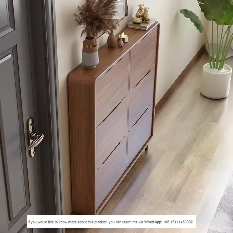 Household Entrance Door Ultra-Thin Durable Foldable Floor Mount Modern Simple Narrow Solid Wood Frame Shoe Cabinet Storage