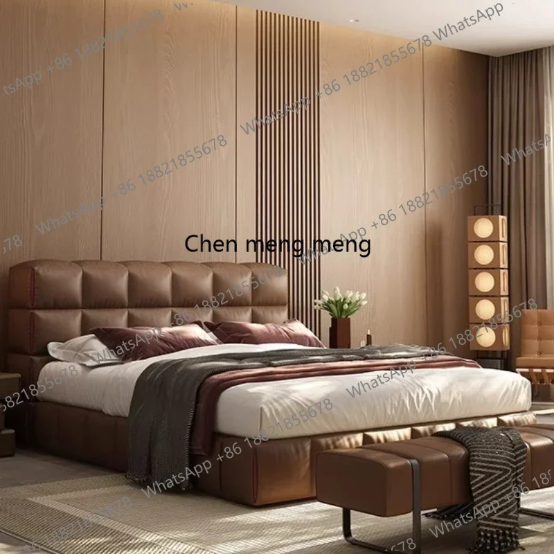 X188 Italian Minimalist Leather Bed Modern Design Headboards Queen Bedroom Bed Frame Unique Trendy Salon Beliche Hotel Furniture