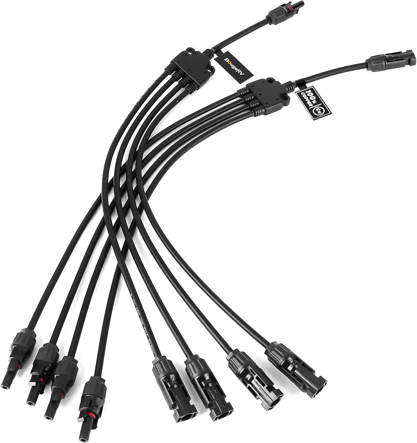 Solar Y Branch Connectors Extra Long Solar Panel Parallel Connectors 1 to 4 Solar Cable Wire Plug Tool Kit (M/FFFF and F/MMMM)