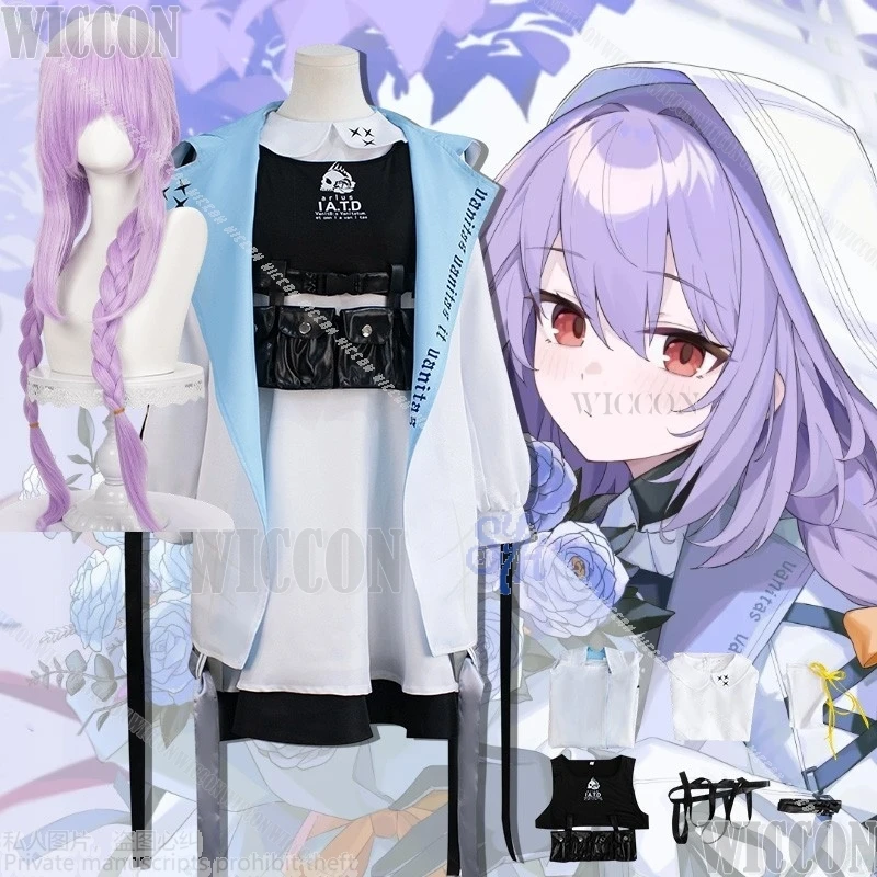 Juego azul archivo Cosplay Hakari Atsuko Kawaii Punk abrigo vestido Cool Lolita coletas dobles púrpura Halloween Comic Con juego de rol