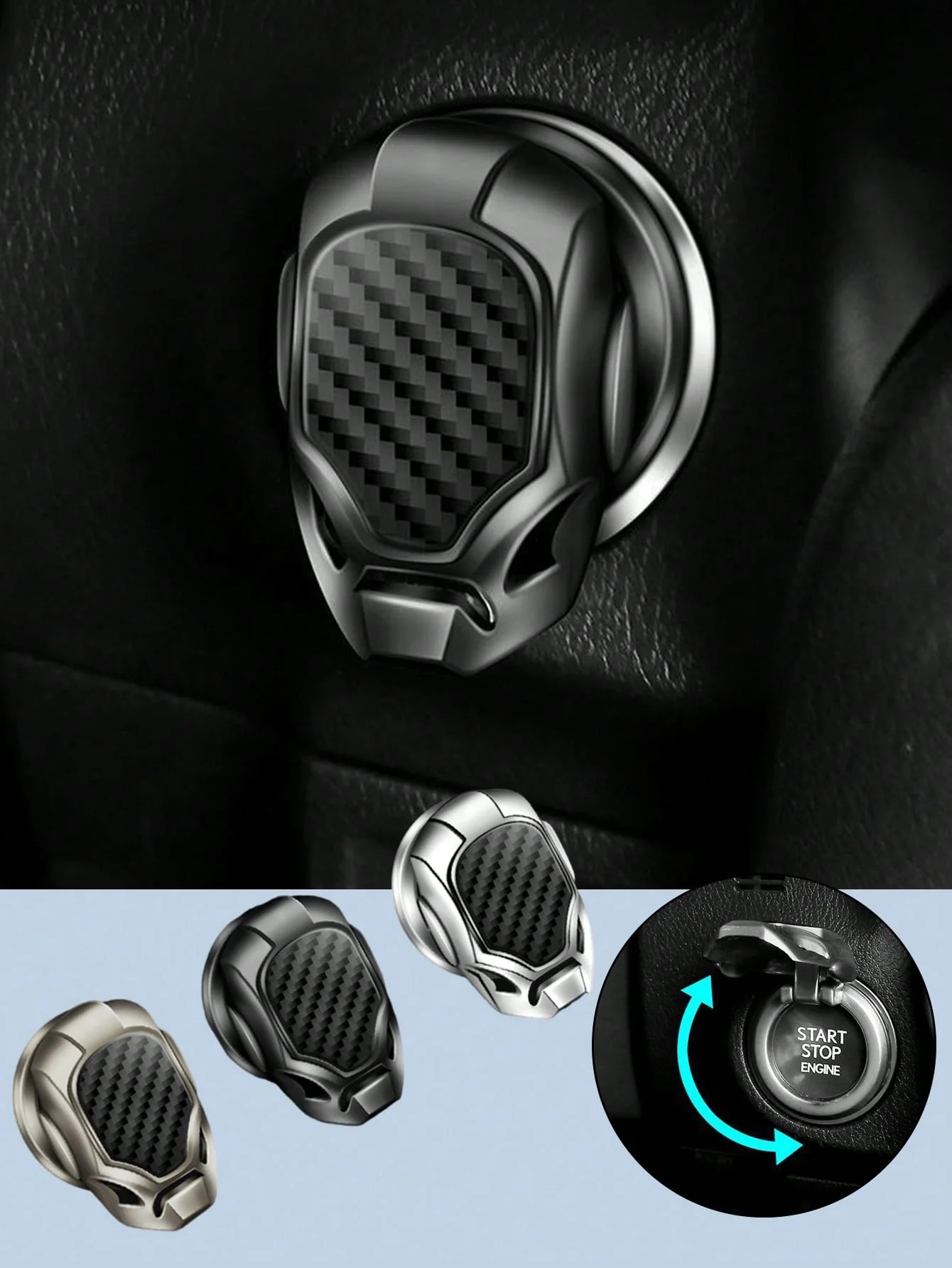 

1 шт. 3D металлическая крышка кнопки запуска и остановки двигателя — текстура из углеродного волокна, защитный колпачок из цинкового сплава с откидной крышкой, универсальная подходит для C