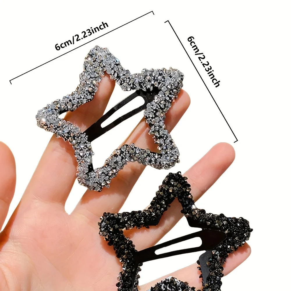 4 pieces of five-pointed star rhinestone star hair clips for women 2024 new forehead bangs side clip side broken hair clip hair