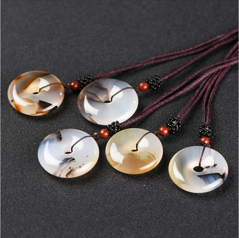 

Jade Ping An Buckle Necklace Pendant Natural White Chalcedony Chinese Fashion Charm Jewelry Carved Amulet Gifts for Women Men