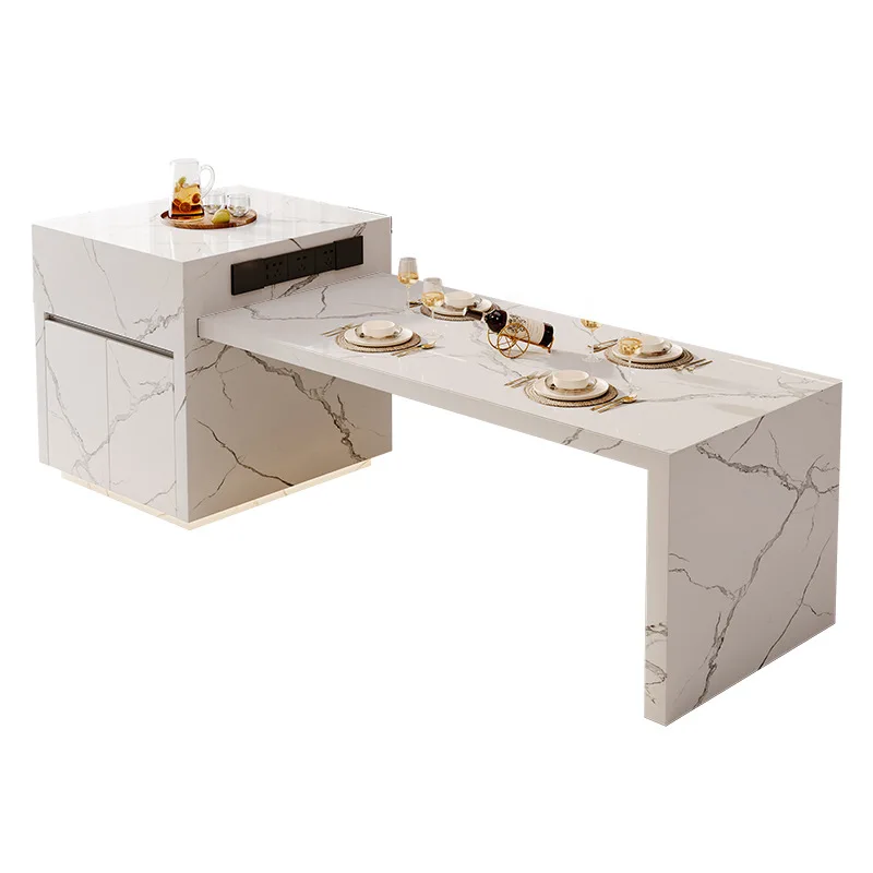 

Quasi-small apartment, rock slab island tea table, dining table integrated