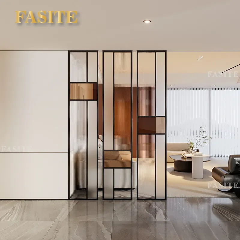 For Wrought Iron Screen Partition Light Luxury Stainless Steel Glass Changhong Glass Living Room Shading Wall Hotel Entrance