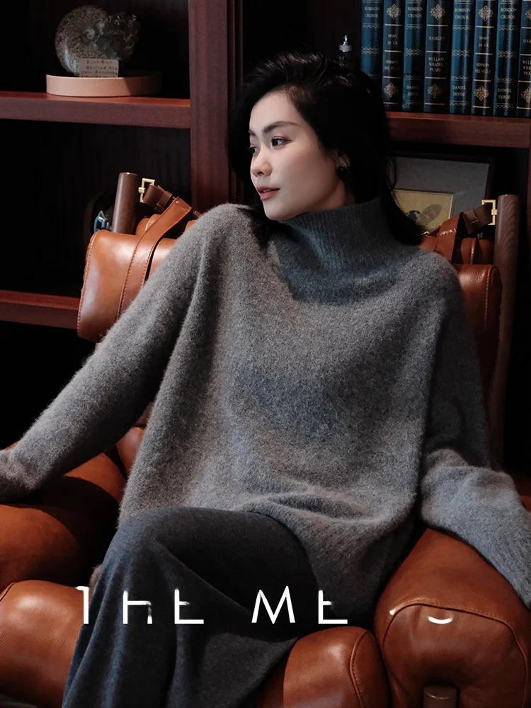 

Женский бархатный вязаный свитер Meng из кроличьего меха, легкий, теплый, простой, для поездок на работу, с высоким воротником