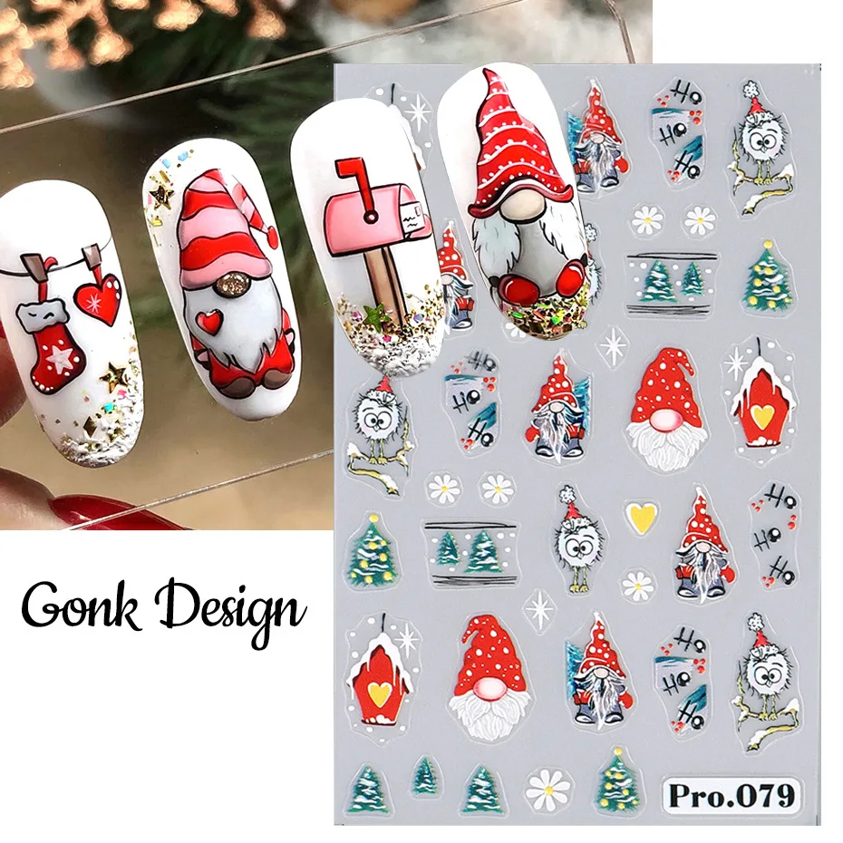 1 adet sevimli karikatür Elk tırnak Sticker noel Nail Art çıkartması Nail Art aksesuarları noel baba kar tanesi 5D kabartma Sticker