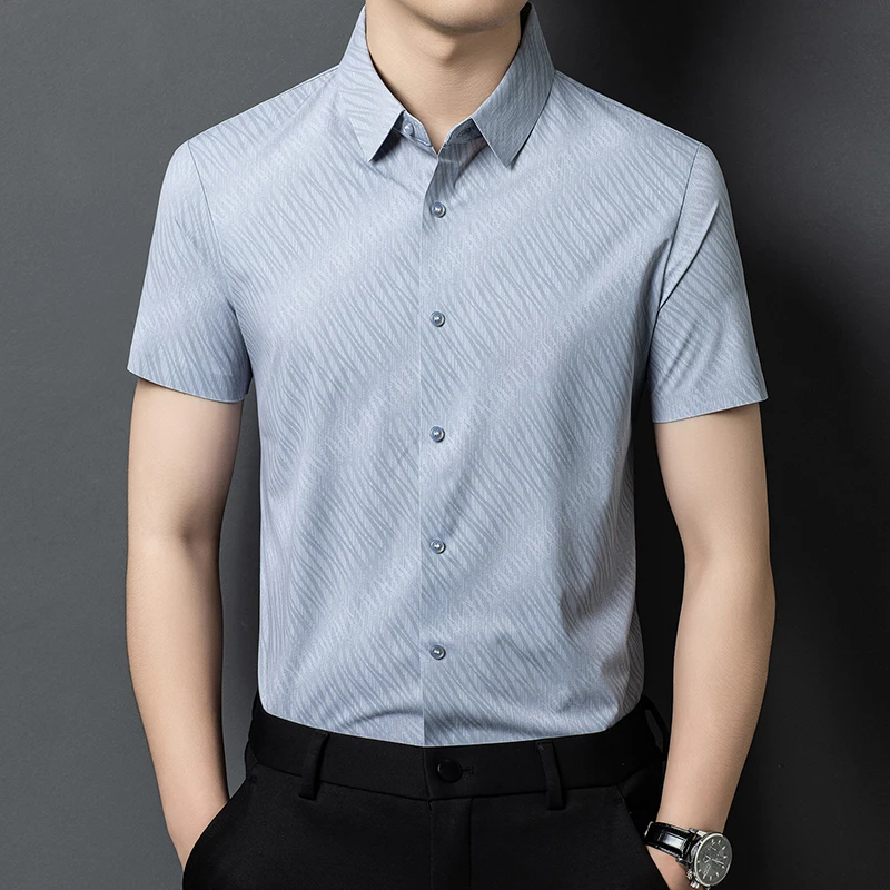 1006 Wrinkle-Free Stretchy Shirts For Men Short Sleeve All Match Summer Quality Skin-Friendly Soft Comfortable Camisas De Hombre