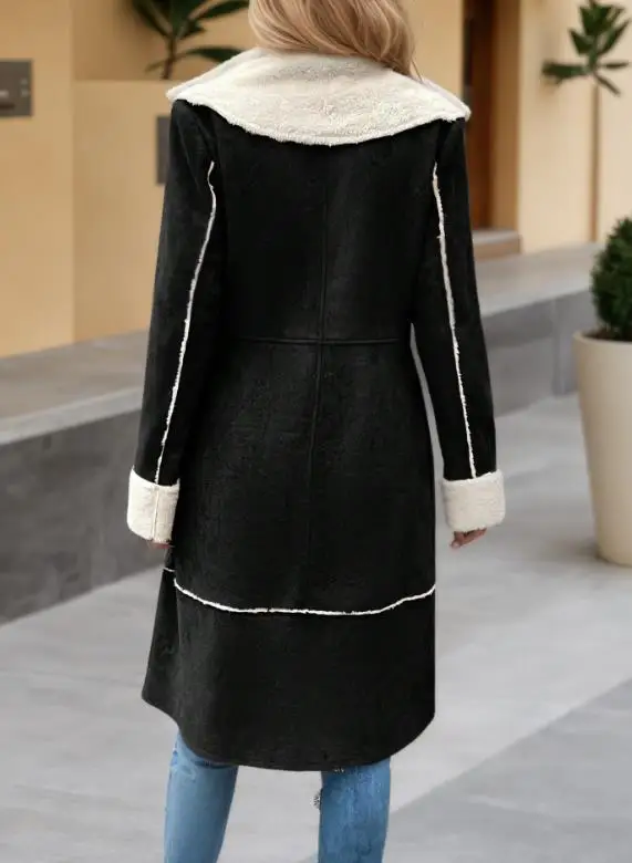 

Retro Women's Winter Cotton Jacket Casual Medium-Length Plush Composite Fleece Warmth Outerwear for Cold Weather