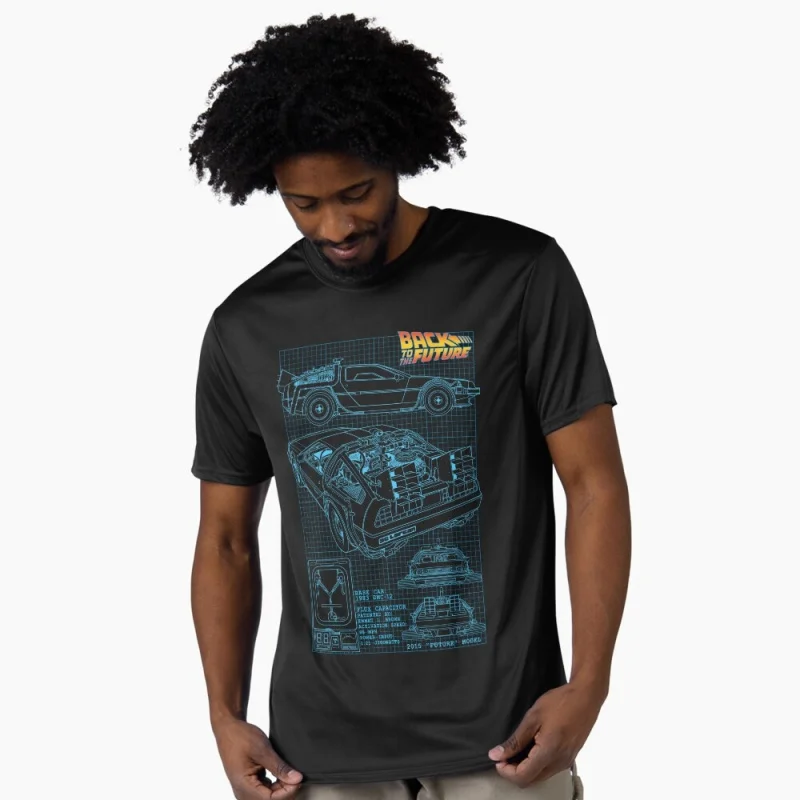 

Delorean Blueprint Back To The Future Retro Sic Fi Gift t shirt Vintage Time Machine Graphic Clothes 100% cotton Large size Tops