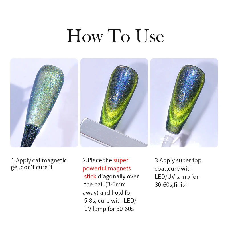 ชุดยาทาเล็บเจลแม่เหล็ก BORN PRETTY 6 ชิ้น สีรุ้งสะท้อนแสงสองชั้น พร้อมแท่งแม่เหล็กสำหรับทำเล็บที่บ้าน