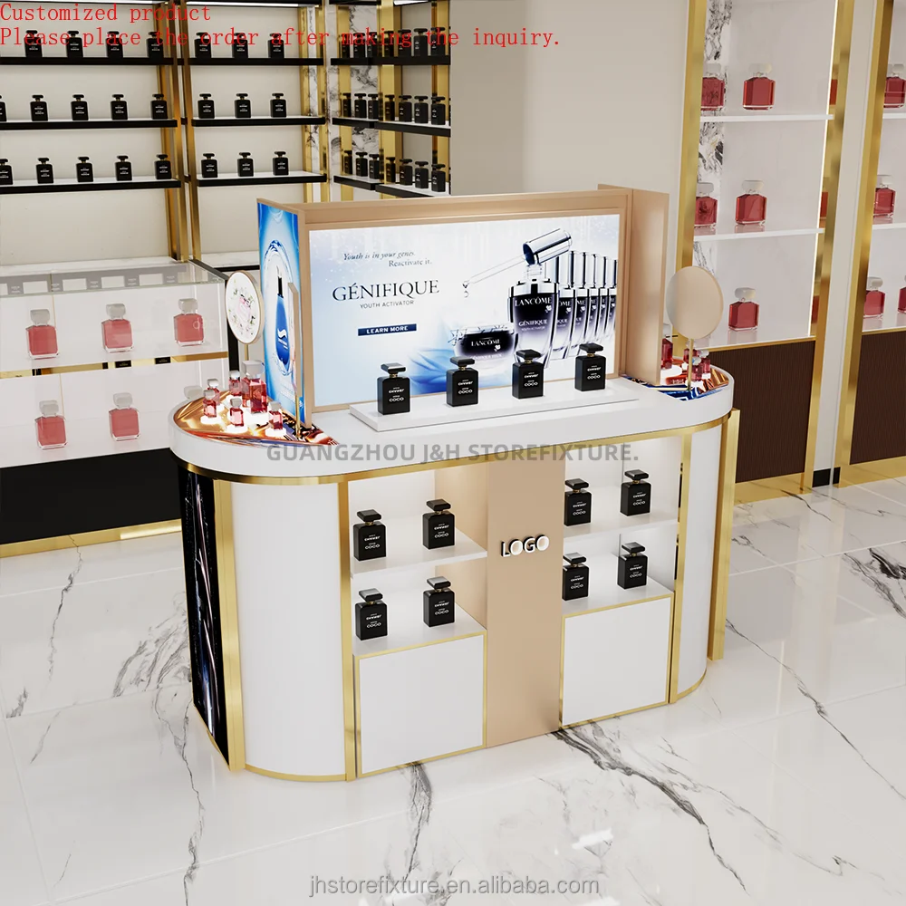 Perfume Display Shop Kiosk Decoration Design Customized Wood Perfume Stand Counter Cabinet Perfume Display Shelf