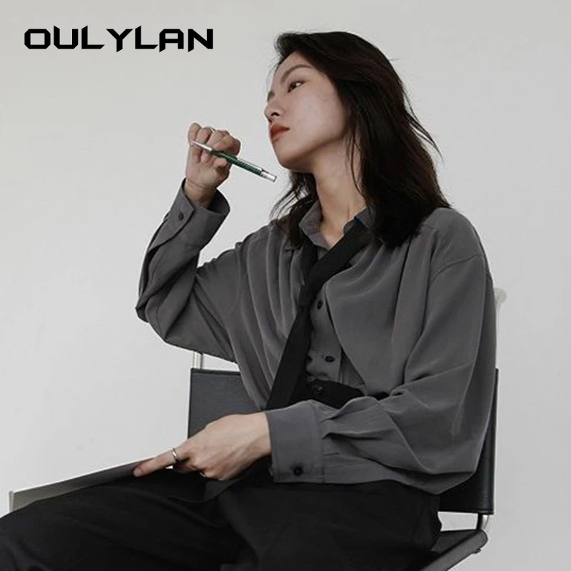 

Женская винтажная Свободная блузка, элегантная офисная рубашка оверсайз с длинным рукавом и галстуком, весна 2024