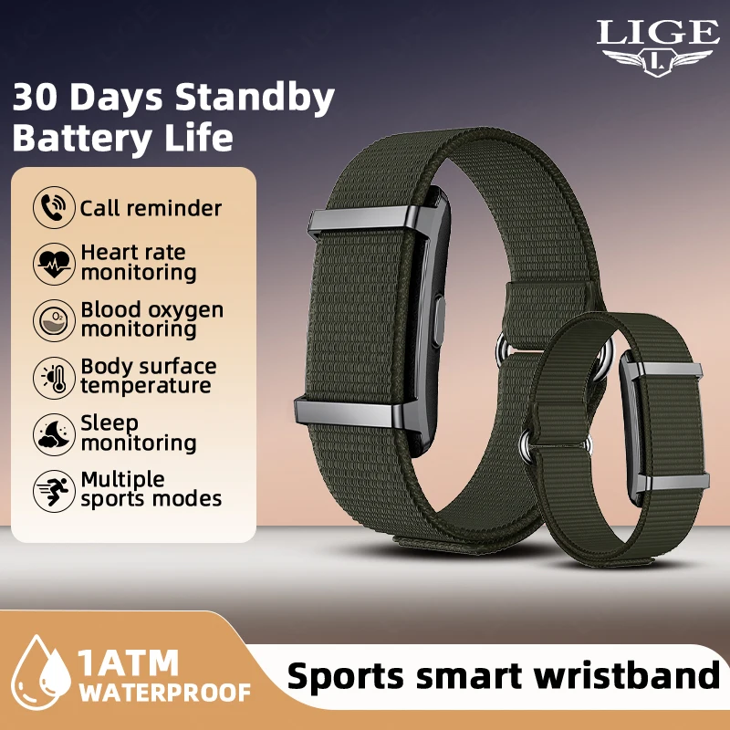 

LIGE НОВЫЙ смарт-браслет без экрана, 24 часа, частота сердечных сокращений, здоровье, отслеживание сна, температура тела, 5 атм, водонепроницаемое напоминание о вызове для мужчин и женщин